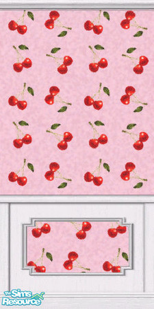Sims 2 — Cherry Bomb Pink by v00deux — Cherry print on pink with white painted wood.