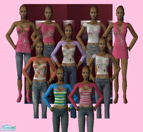Sims 2 — Baby Phat Set by Jordansgirl — New Baby Phat creations. 1 outfit, 1 dress, 4 tube tops w/ mini jackets, 3 1