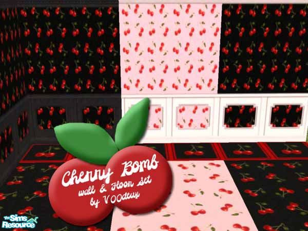 Sims 2 — Cherry Bomb Wallpapers & Carpets by v00deux — Wild, yet sweet. 