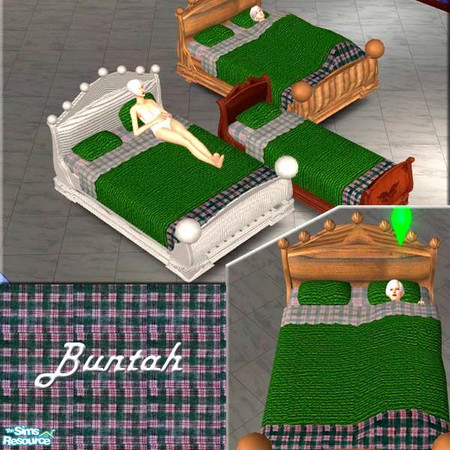 Sims 2 — Green BEDDING with Plaid Accessories by buntah — This bedding works on all bed sizes and types.