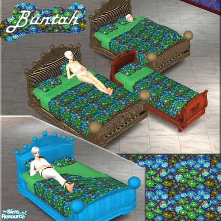 Sims 2 — Green & Blue Daisy BEDDING by buntah — This bedding works on all bed sizes and types.