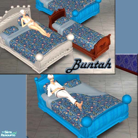 Sims 2 — Blue Floral BEDDING by buntah — This bedding works on all bed sizes and types.
