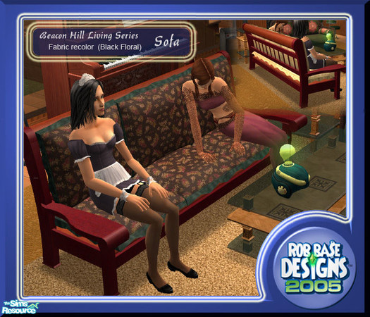 Sims 2 — B.H.L.S.  Sofa, (Black Floral) by robbase — This is a fabric recolor for the B.H.L.S. Sofa. This file requires