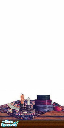 Sims 2 — Sewing Room by Lorah — Quilt blanket, candles, round sewing boxes and an apple in blue red, black, purple,