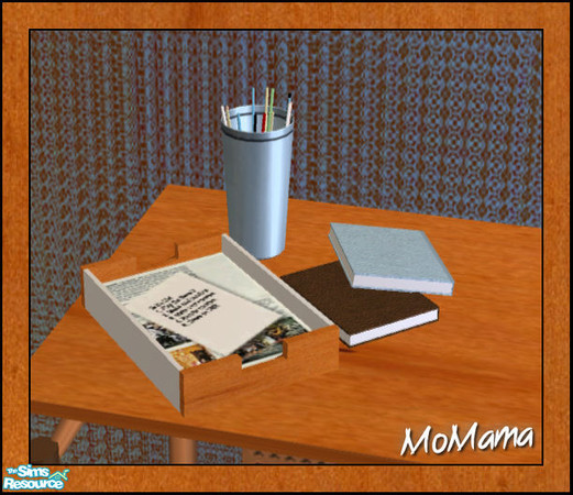 Sims 2 — NK Maple Study - Stationery by MoMama — A set of stationery in American Hard Maple and Blue Metal.