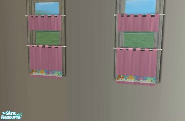 Sims 2 — Purple Carebear Curtains by HeartSpirit — Soft purple cafe curtains with Carebear border. Part of my Carebear