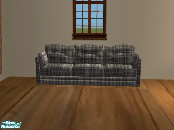 Sims 2 — Barn Wood and Plaid Country Livingroom Set - Sofa by mightyfaithgirl — Plaid recolor of the Durable Value Sofa.