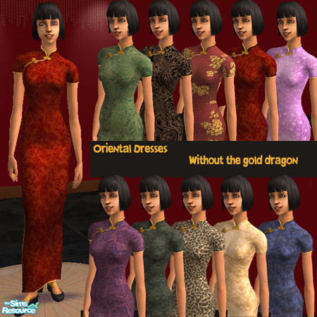 Sims 2 — Oriental Dresses, part 1 by winnowill — Beautiful cheongsams without the dragon on the side.