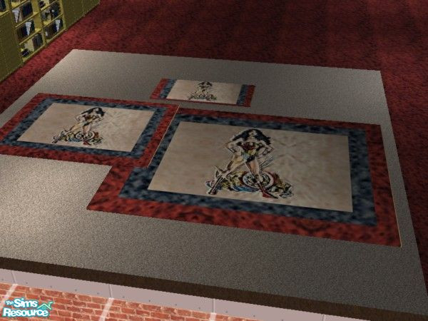 Sims 2 — Wonder Woman rug set by ead425 — thanks to DC comics:14 items:2 walls:1 floor rug set 