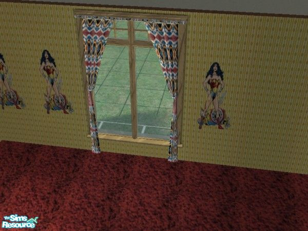 Sims 2 — Wonder Woman  curtains by ead425 — thanks to DC comics:14 items:2 walls:1 floor curtains 