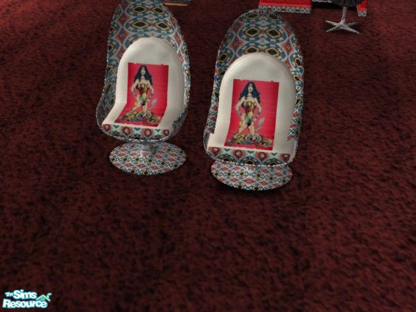 Sims 2 — Wonder Woman egg chair and recliner by ead425 — thanks to DC comics:14 items:2 walls:1 floor egg chairs 