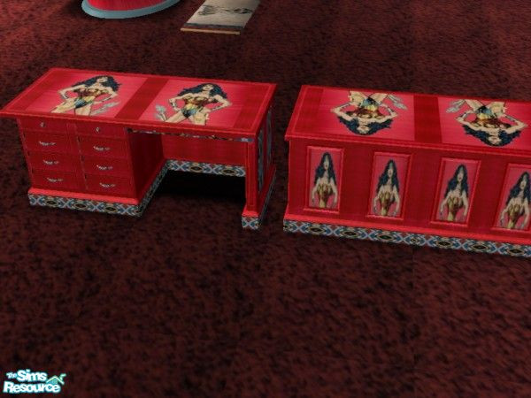 Sims 2 — Wonder Woman desk by ead425 — thanks to DC comics:14 items:2 walls:1 floor desk 