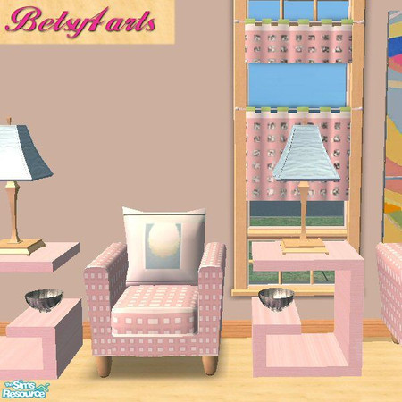 Sims 2 — MBC Curtains by Betsy4arts — These sweet cafe curtains are pink and silver checked with green accents.