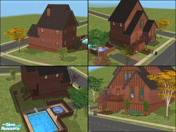 Sims 2 — 1327 Alameda by SteelLlama — Raised 2 story brick w/ 2BRs, 2BA & a study. Fenced in pool & hot-tub w/