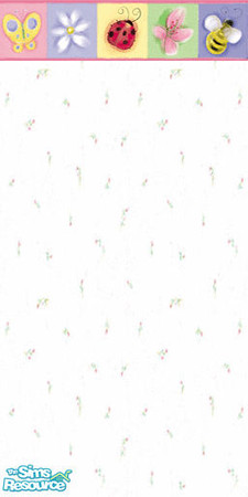 Sims 2 — Bugs N Buds by skyewr — Squares of flowers and ladybugs and bees at the top. Background has tiny rose buds.