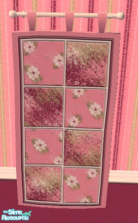 Sims 2 — GR - wall quilt by Simaddict99 — handstitched wall quilt with painted flowers and abstract fabric squares.