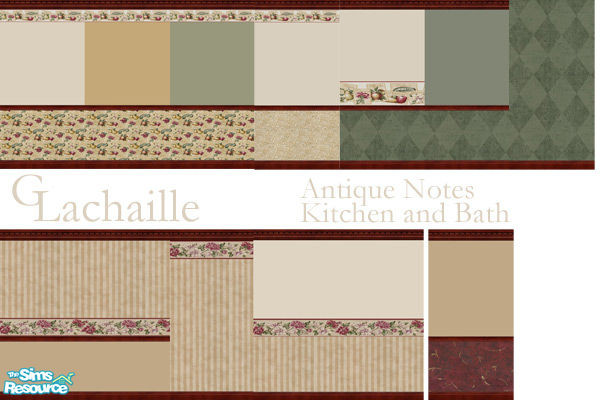 Sims 2 — Antique Notes Kitchen and Bath Wallpaper by GLachaille — A collection of coordinating wallpapers for you Kitchen