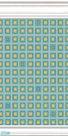Sims 2 — jsf2CottageRetroL4 by jsf — Aqua, teal, and ochre boxes in an allover pattern held in my Cottage mouldings.