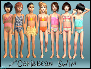 Sims 2 — Caribbean swim by katelys — 6 swimsuits for little girls + bonus - little hula swimsuit and 1 new mesh!