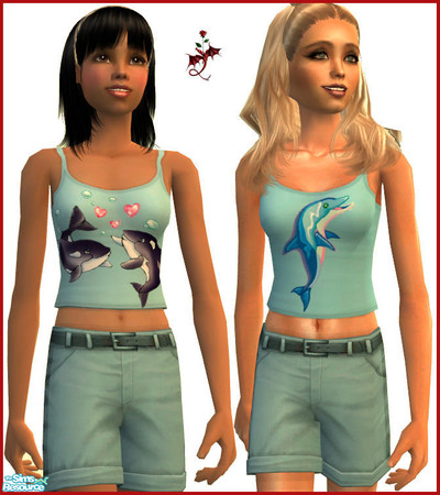 Sims 2 — Big Fish! by cariadbach — A fun summer outfit for your teen Sim. Consists of two T shirts and a pair of