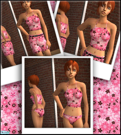 Sims 2 — Reds Teen Girls Pink Flower Set by red1060 — Reds Teen Girls Pink Flower Set has a bathing suit, shorts, and a