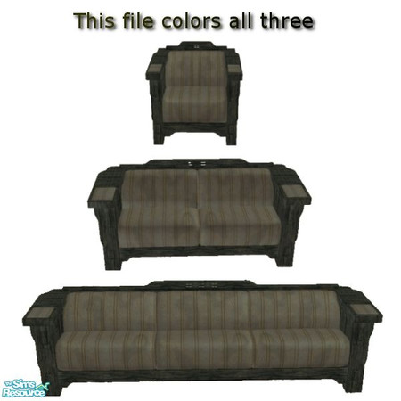 Sims 2 — Old Wood Seating by simari — Old wood mission recolors of sofa, loveseat and chair. This file colors all three.