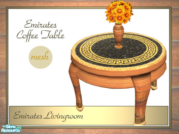 Sims 2 — Emirates Coffee Table by senemm — A antique and elegant livingroom made of noble wood, marble and gold. -