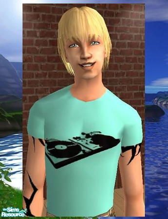 Sims 2 — YA God Is A Dj Blue. T-Shirt by sgoobysnacks — YA God Is A Dj Blue Muscle T-shirt (tattoo's not included)