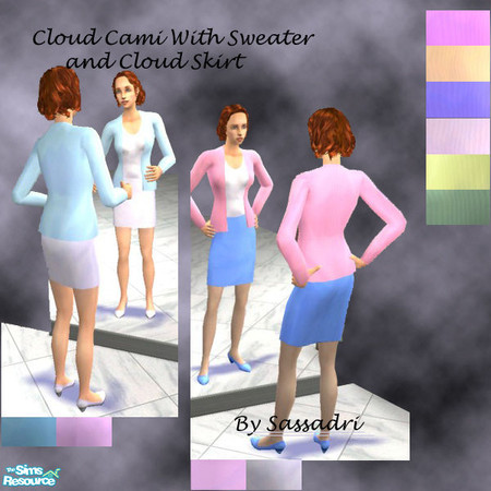 Sims 2 — Cloud Cami and Skirt with Sweater by Sassadri — This is one of my first experiments with single color recolors.