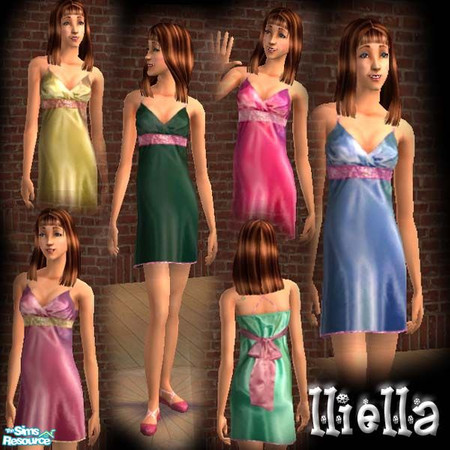 Sims 2 — Beaded Dress Set by lliella — This set includes 6 beaded satin empire dress in different colors. 