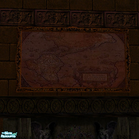 Sims 2 — Antique Map by arenaria — A nice old antique map of the world. Part of my "Wizard's Lair" collection.