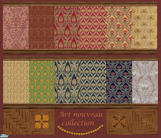 Sims 2 — Art nouveau room collection by Helena — These wallpapers are made from fine dark wood parts (they are my own