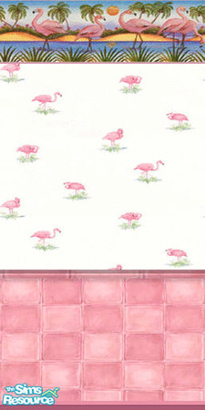 Sims 2 — am_flamingo02 by Cruella — Flamingo wall, has matching floor tile.