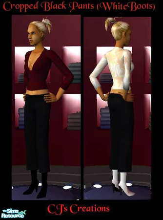 Sims 2 — Cropped Black Pants (White Boots) by Carmen5 — Only the pants with boots included in this file. You will need