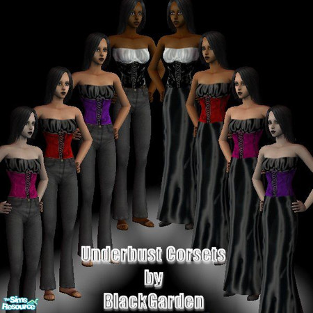 Sims 2 — Underbust Corsets by BlackGarden — A variety of underbust corsets in 4 different colours and 2 different styles.