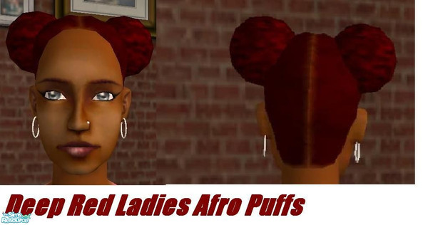 Sims 2 — Deep Red Afro puffs by hacc2258 — These deep red Afro puffs are sure to turn a few heads. Teen through Elder