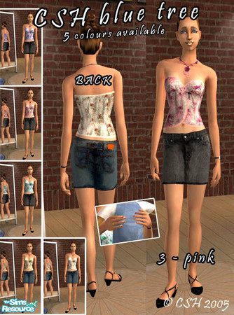 Sims 2 — CSH bluetree 3 by Fairysunlight — Cool jean skirt with lovely strapless top and high heel shoes, with watch,