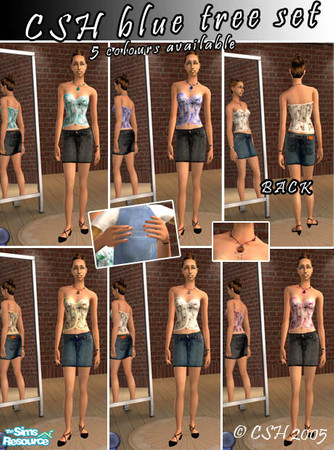 Sims 2 — CSH bluetree set by Fairysunlight — Cool jean skirt with lovely strapless top and high heel shoes, with watch,