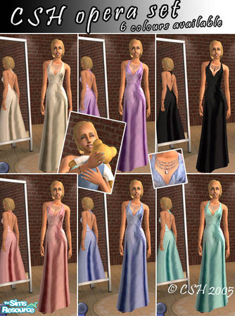 Sims 2 — CSH opera set by Fairysunlight — Ready for opera tonight with this gorgeous satin long dress with bracelet,