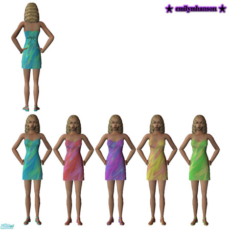 Sims 2 — Swirly Dresses by emilymhanson — Spring/summer dresses with a swirly tie-dye print. For young adults only.