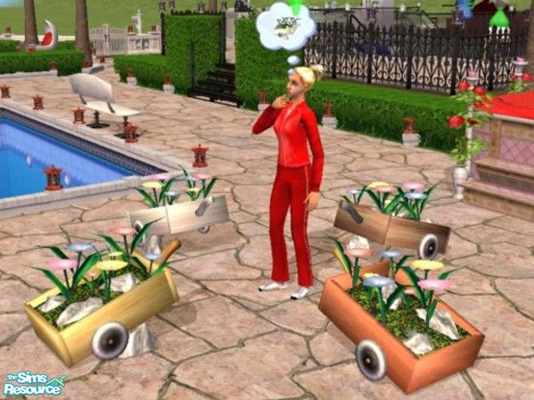 Sims 2 — Decorative Flower Carts by LaLunaRossa72 — Always want some flowers in your yard but you are too busy to take