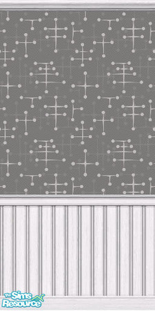 Sims 2 — Eames Wallpaper (Charcoal) by DJLadyPope — Charcoal 1950's wallpaper with white beadboard. Pattern by