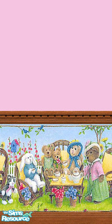 Sims 2 — Boyds Bear Dining Railed by Lorah — Boyd's stuffed animals outdoor dining with pink paint. Wallpaper has pink,
