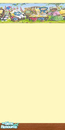 Sims 2 — Boyds Bears Dining Border by Lorah — Boyd's bears outdoor dining on yellow paint. Border has pink, blue, green,