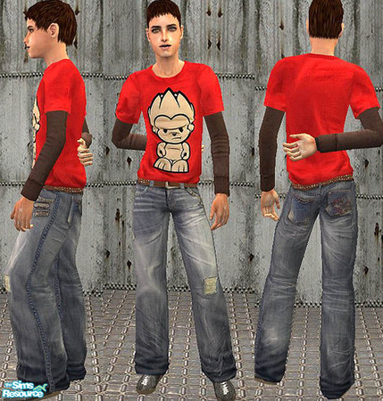 Sims 2 — OpenHouse TM Outfits Set - 5fb69633 Openhousetmfreed by openhousejack — a red robot print tee over thermal top