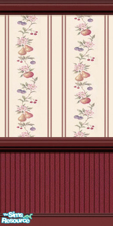 Sims 2 — Burgundy Kitchen Wallpaper by TSR Archive — Wall proportions are correct in the game.