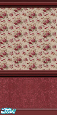 Sims 2 — Burgundy Floral Wallpaper by TSR Archive — Wall proportions are correct in the game.