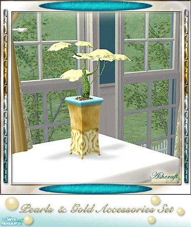 Sims 2 — Pearls and Gold Flowering Bonsai by Cashcraft — To complete the Pearls and Gold Bedroom Suite--accessories vases