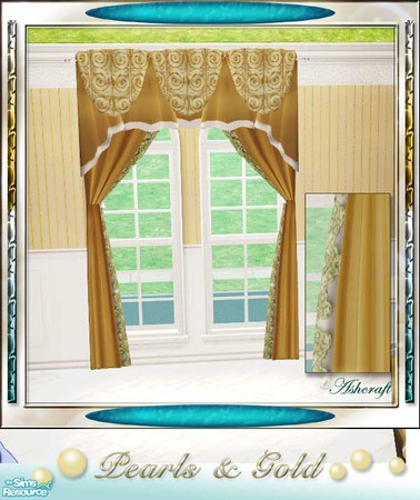 Sims 2 — Pearls and Gold Curtain by Cashcraft — The curtain for the Pearls and Gold Bedroom Suite.