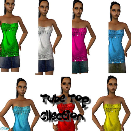 Sims 2 — Tube Top Collection by c0nan21 — comes in seven colors green, yellow, red, pink, white, sky blue, and light blue